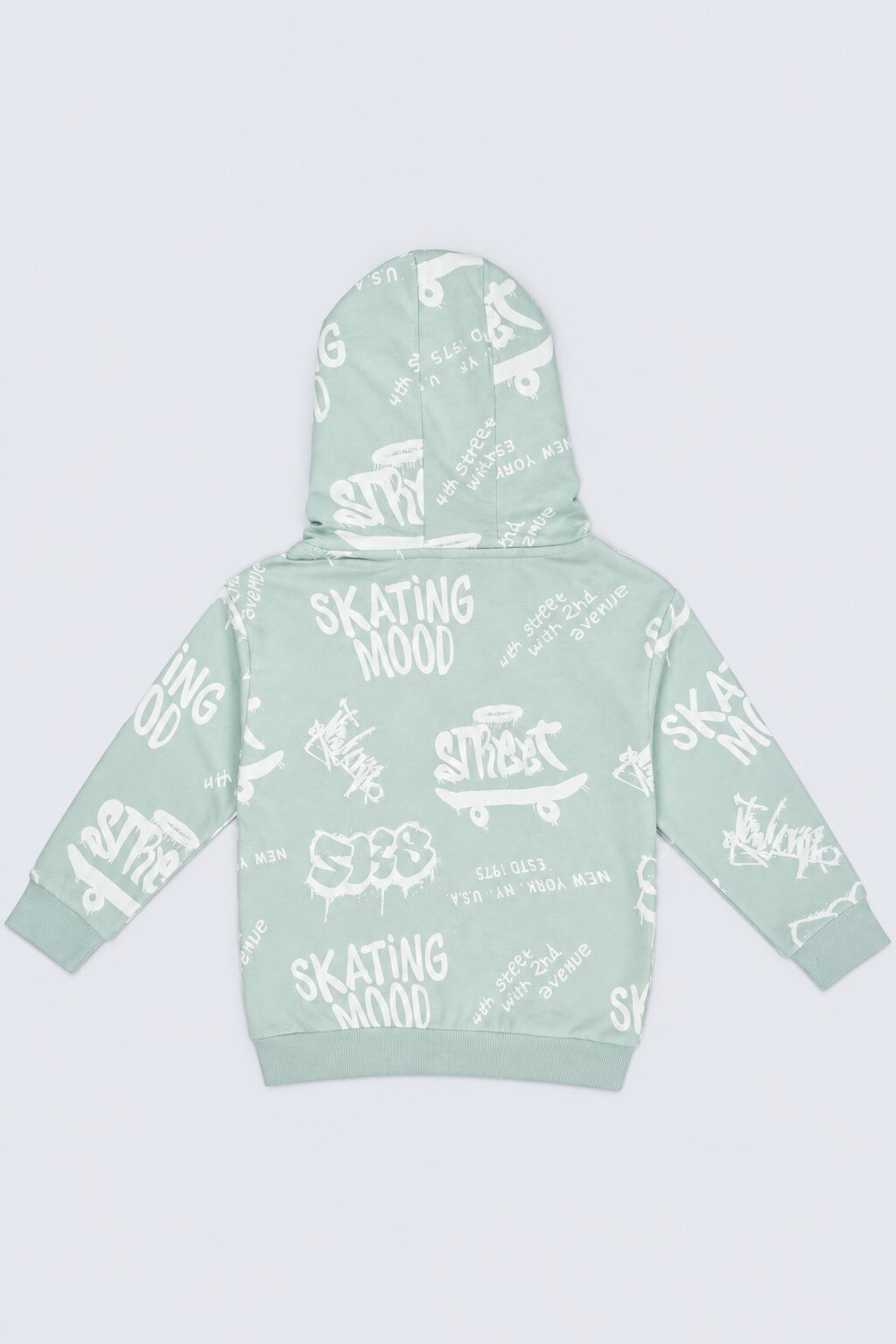 Boys Light Green Typographic Print Hooded Sweatshirt - Image 4