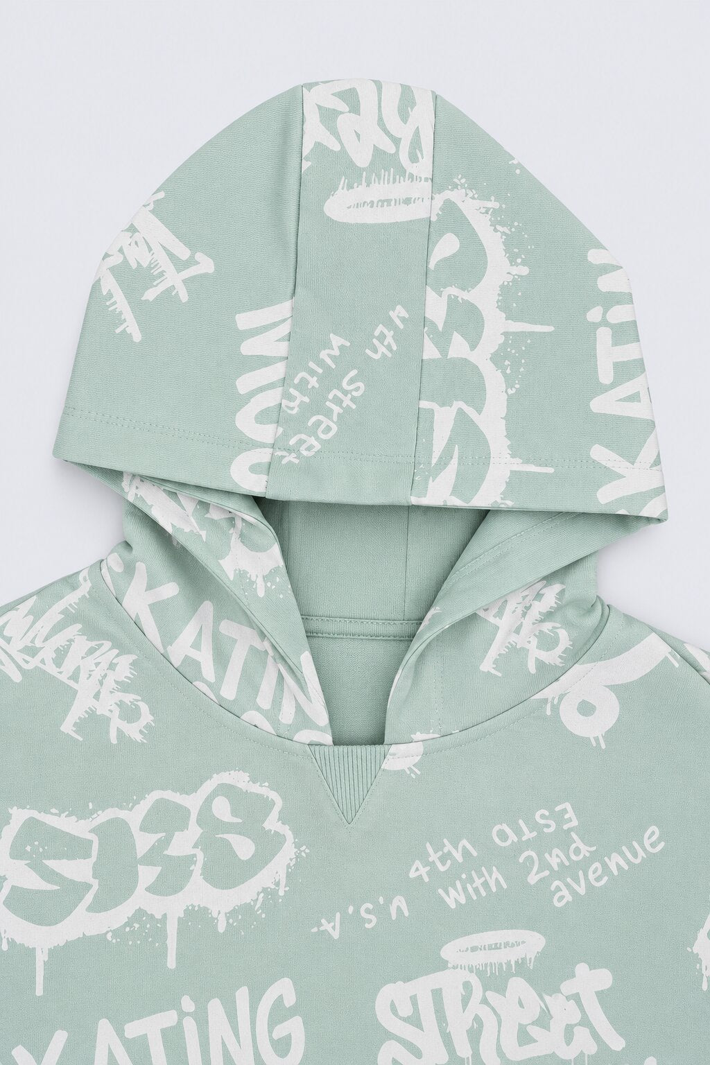 Boys Light Green Typographic Print Hooded Sweatshirt - Image 5