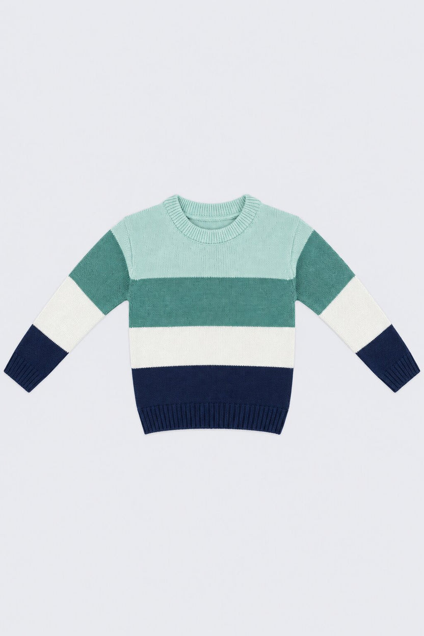 Boys Green Striped Knit Sweater - Image 2