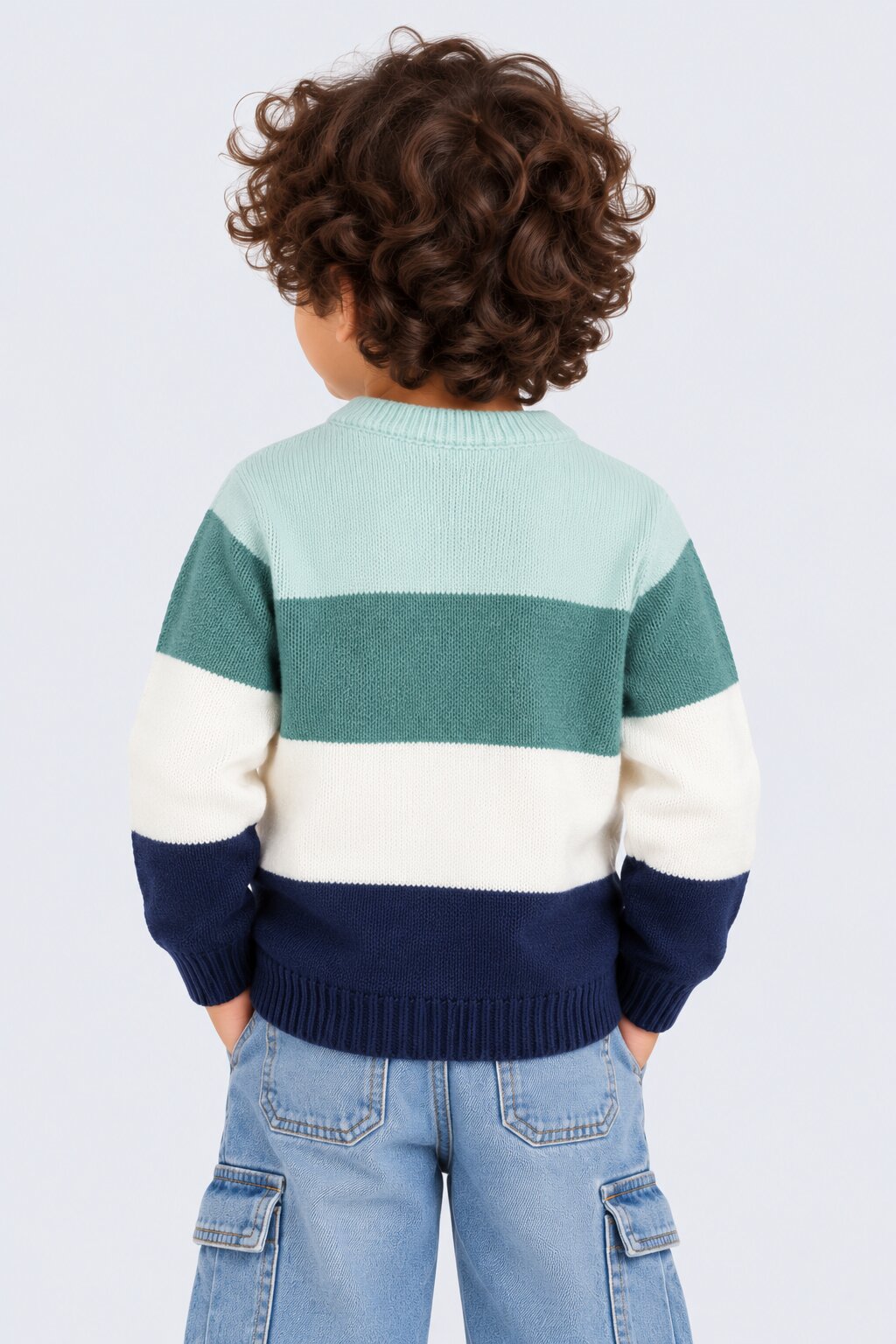 Boys Green Striped Knit Sweater - Image 3