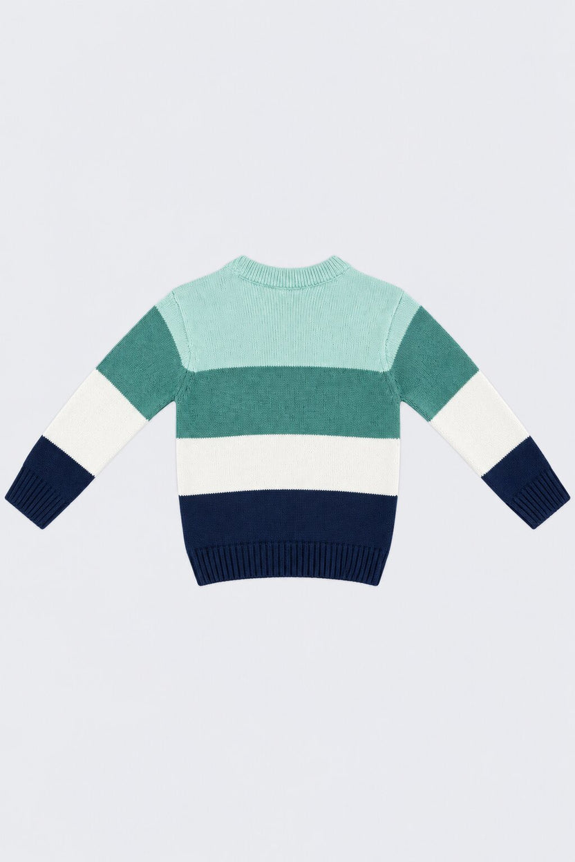 Boys Green Striped Knit Sweater - Image 4