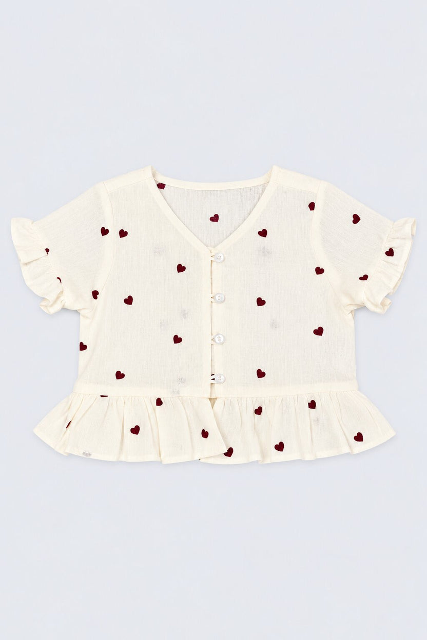 Girls Off White Heart Print Co-Ord Set - Image 2