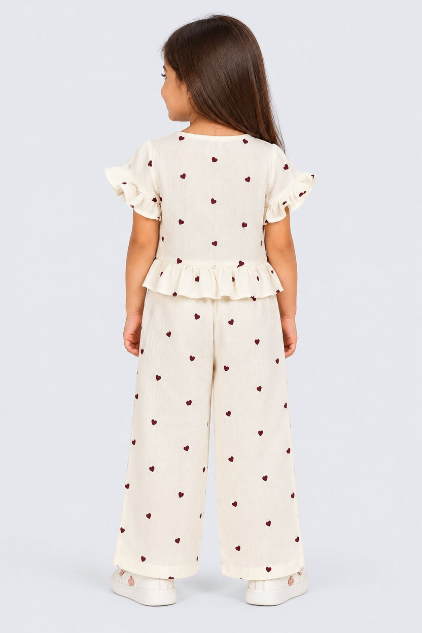 Girls Off White Heart Print Co-Ord Set - Image 3