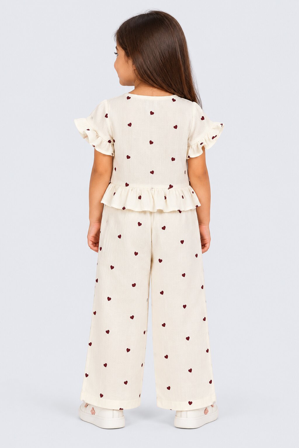 Girls Off White Heart Print Co-Ord Set - Image 3