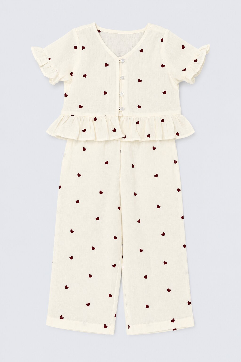 Girls Off White Heart Print Co-Ord Set - Image 7