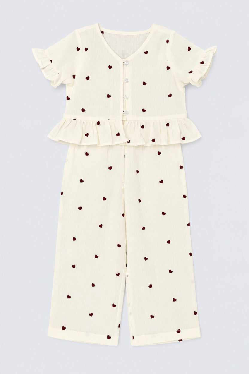 Girls Off White Heart Print Co-Ord Set - Image 8