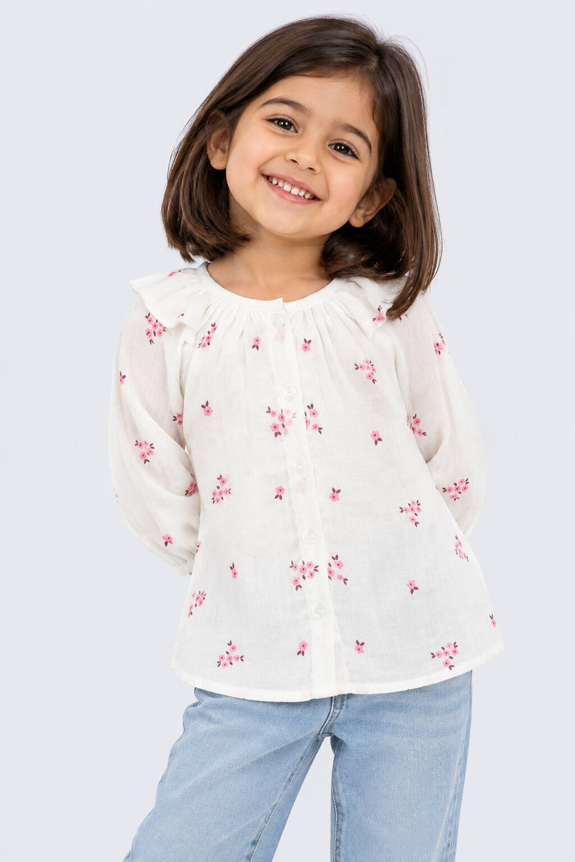 Girls Floral Print Ruffle Top - Image 1