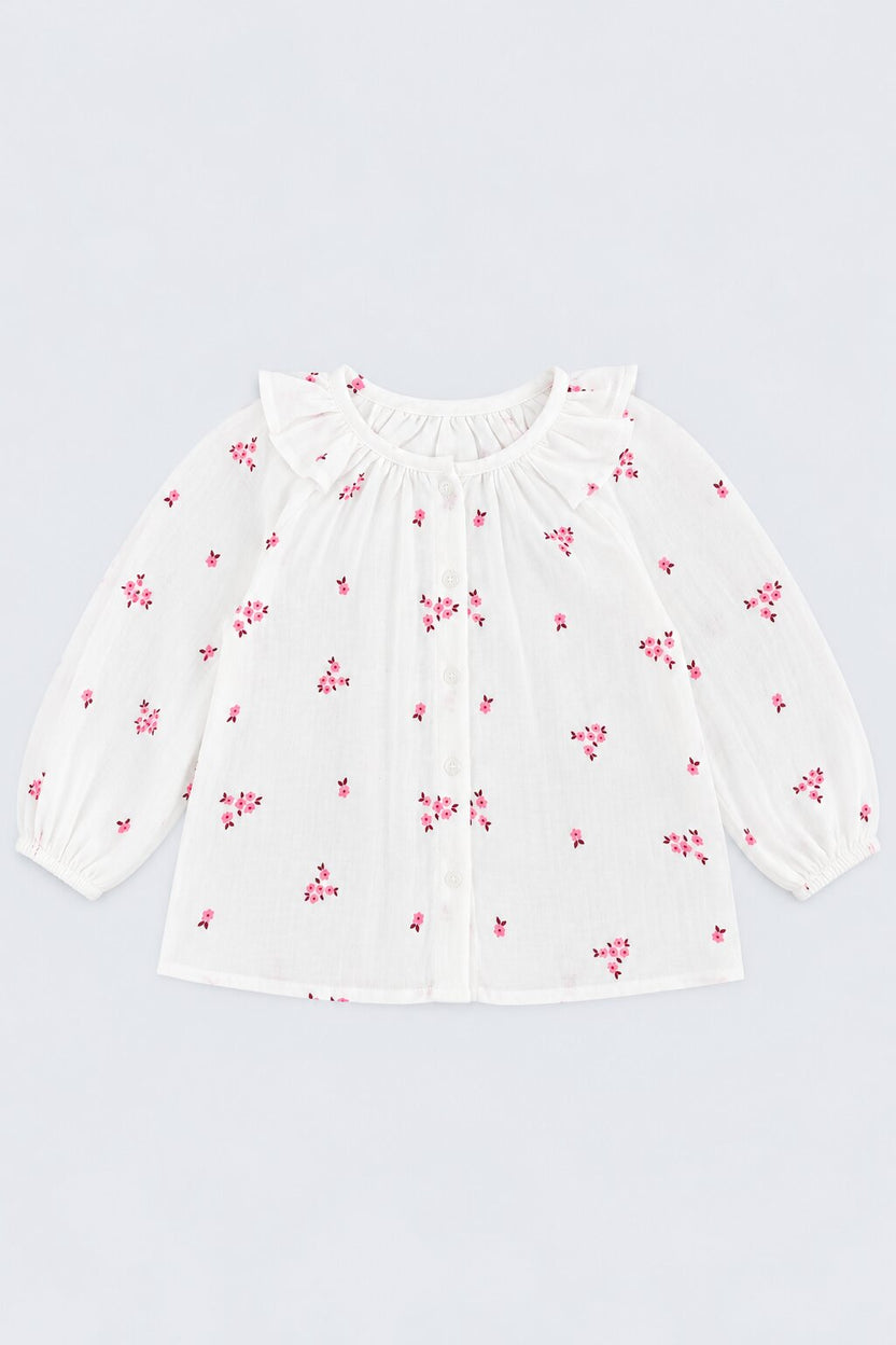 Girls Floral Print Ruffle Top - Image 2