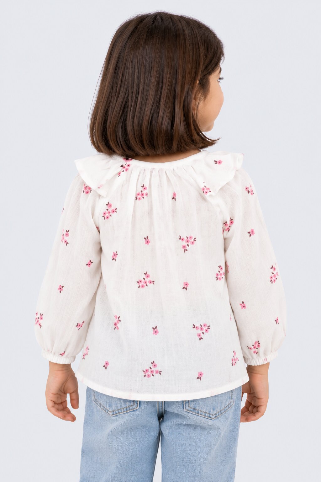 Girls Floral Print Ruffle Top - Image 3