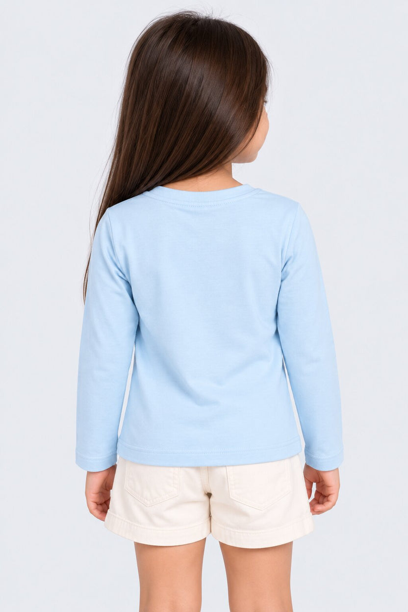Girls Light Blue Floral Bunny Print T-Shirt - Image 3
