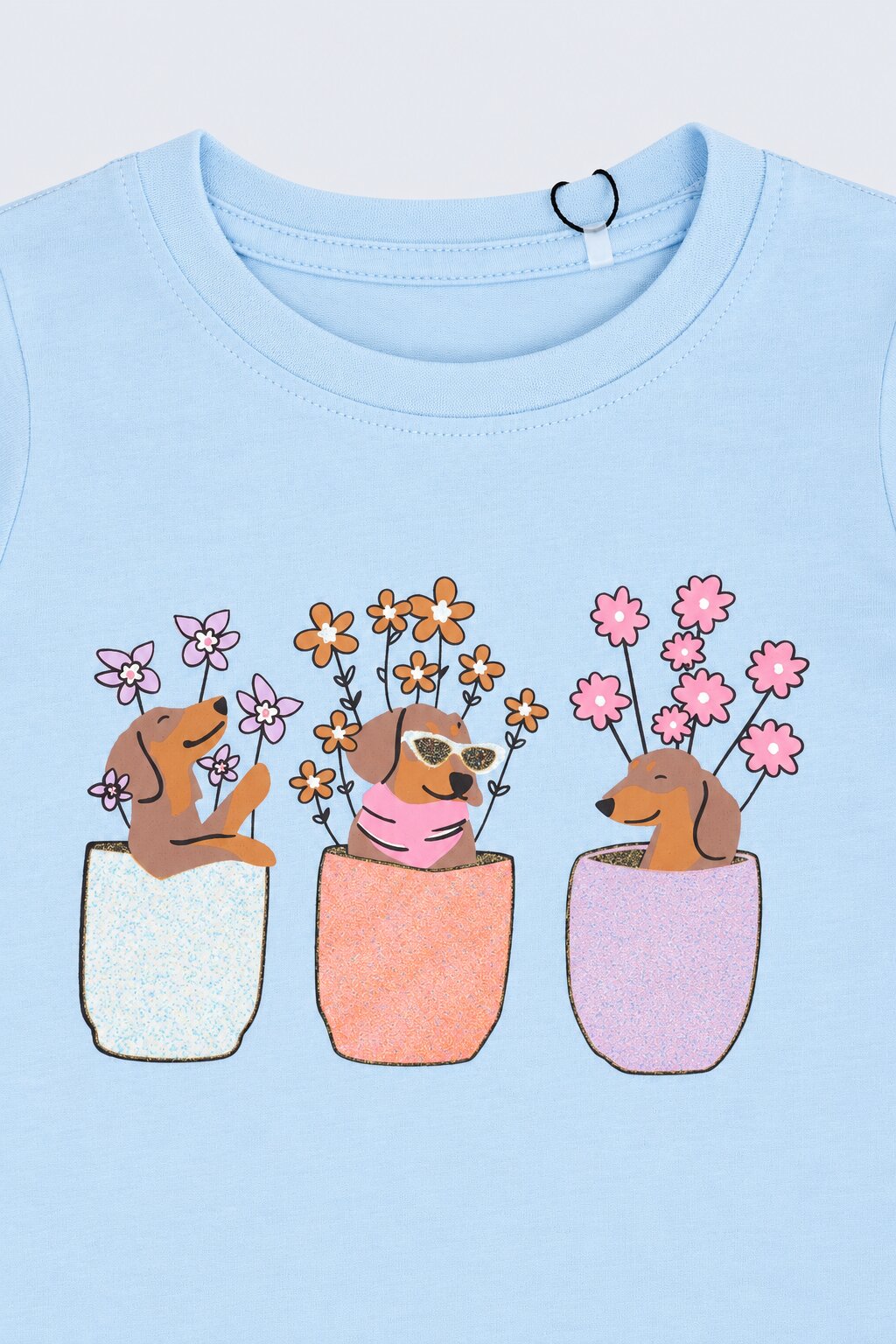 Girls Light Blue Floral Bunny Print T-Shirt - Image 5