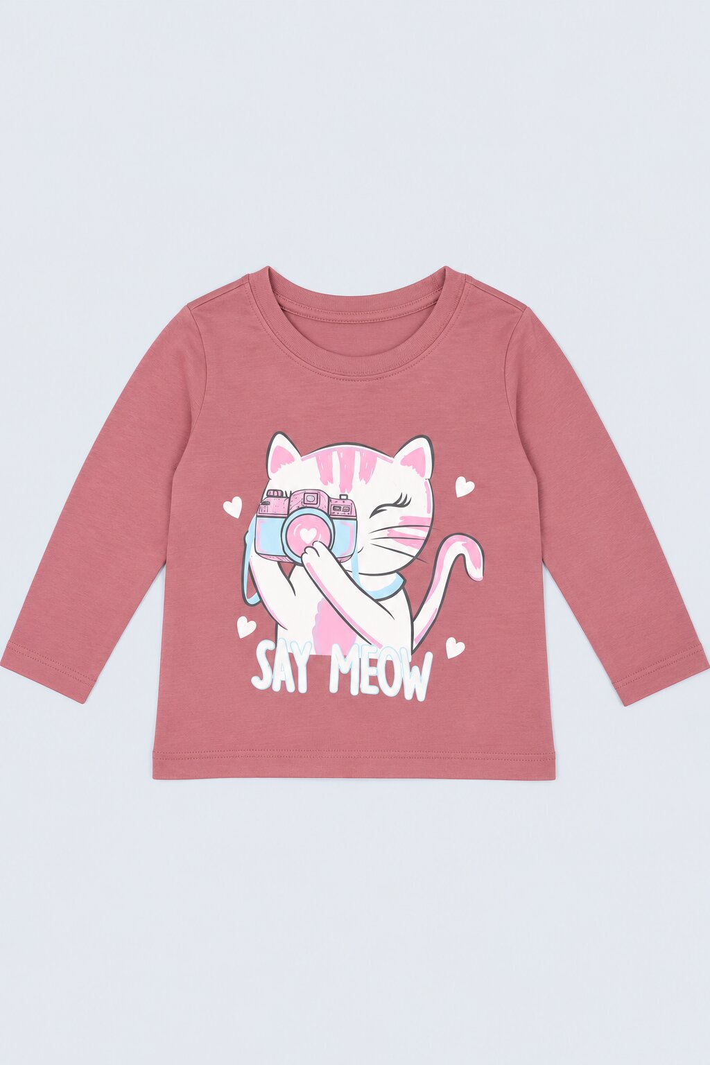Girls Pink Cat Graphic Print T-Shirt - Image 2