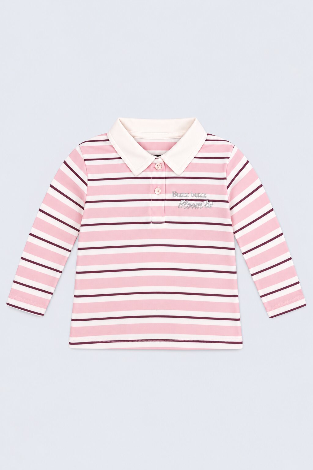 Girls Pink Striped Polo Neck Top - Image 2