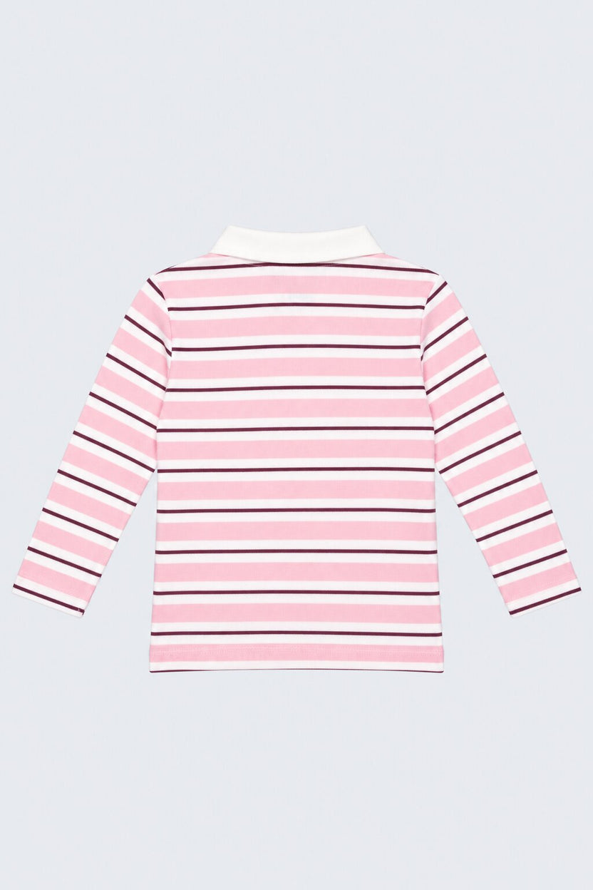 Girls Pink Striped Polo Neck Top - Image 4