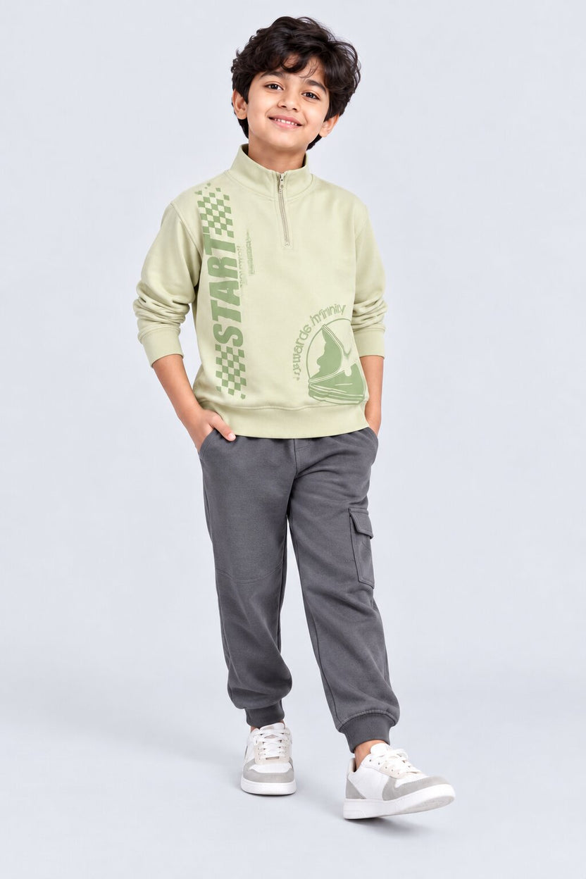 Tweens Boys Lime Graphic Print Half Zip Sweatshirt - Image 1
