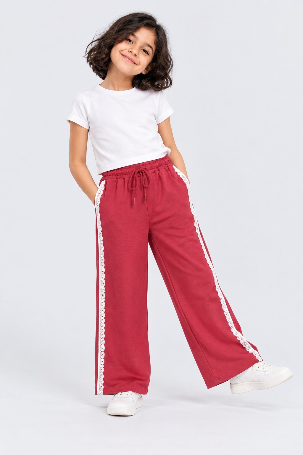 Tweens Girls Red Lace Detail Relaxed Fit Pant - Image 1