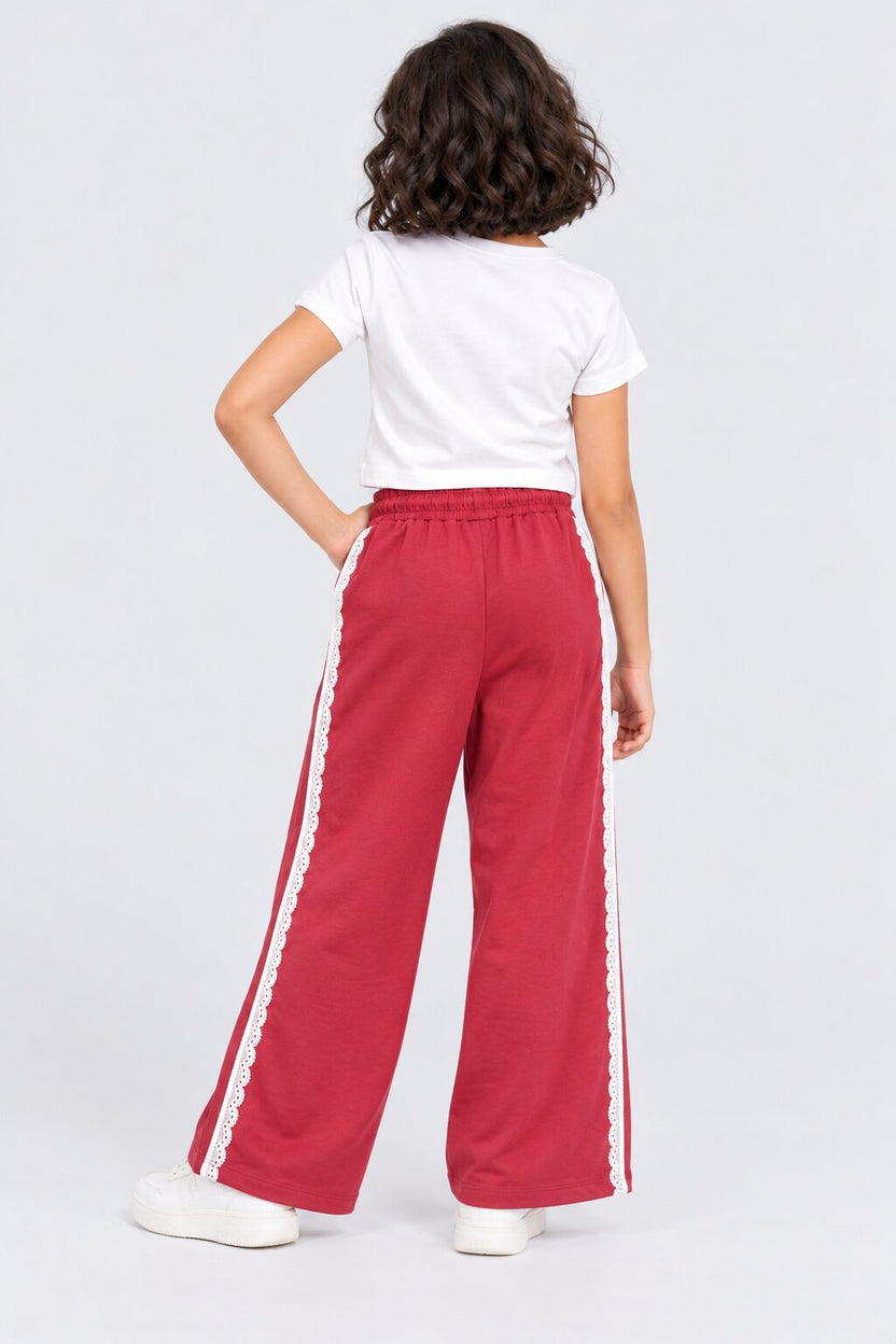 Tweens Girls Red Lace Detail Relaxed Fit Pant - Image 3