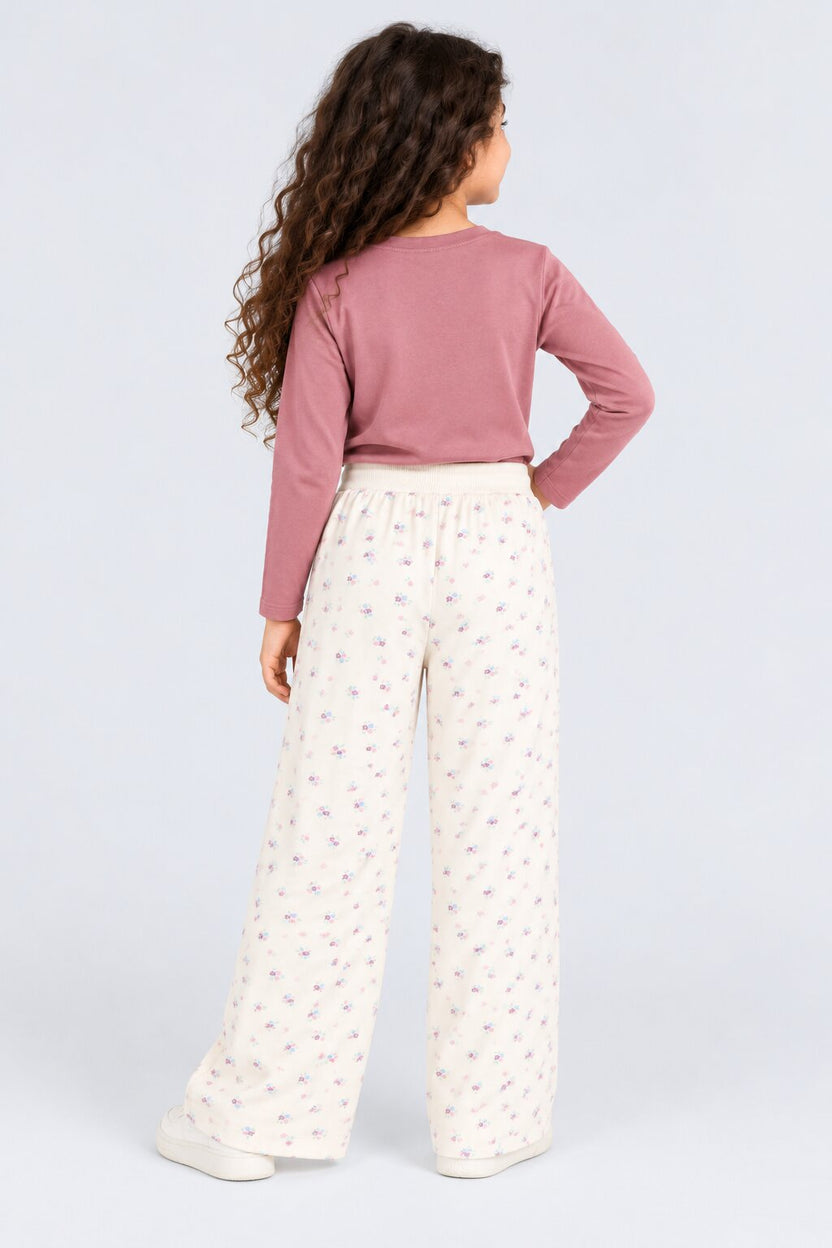 Tweens Girls Off White Floral Print Relaxed Fit Pant - Image 3