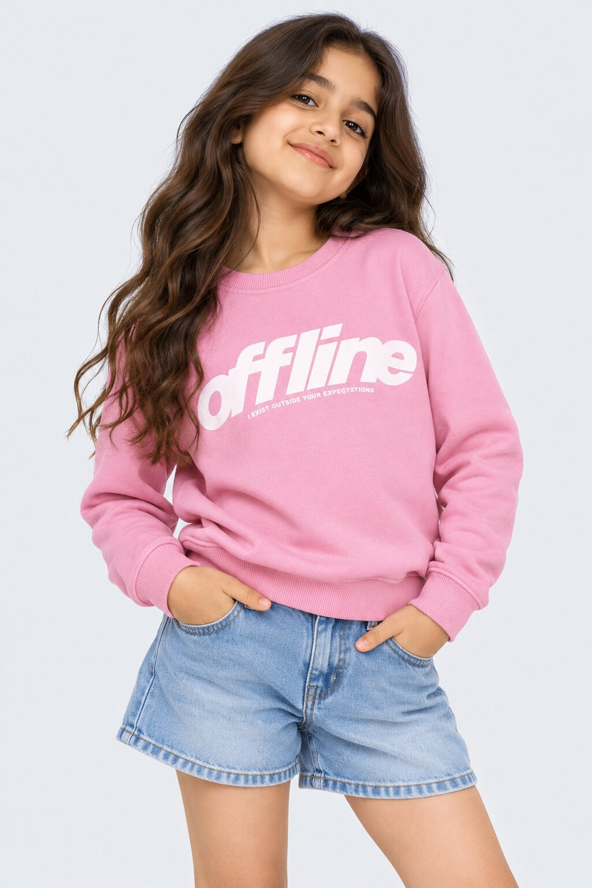 Tweens Girls Pink Typographic Print Sweatshirt - Image 1