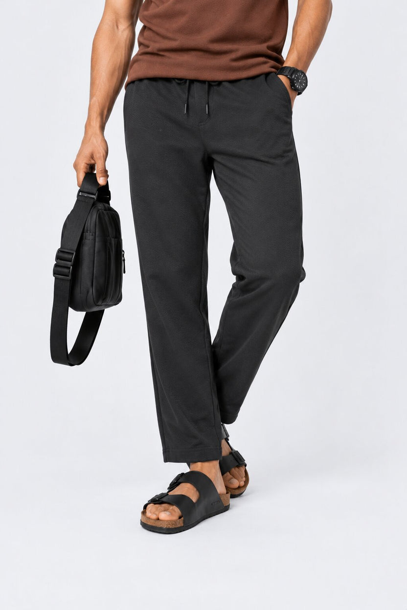 Mens Black Solid Drawstring Relaxed Fit Joggers - Image 1
