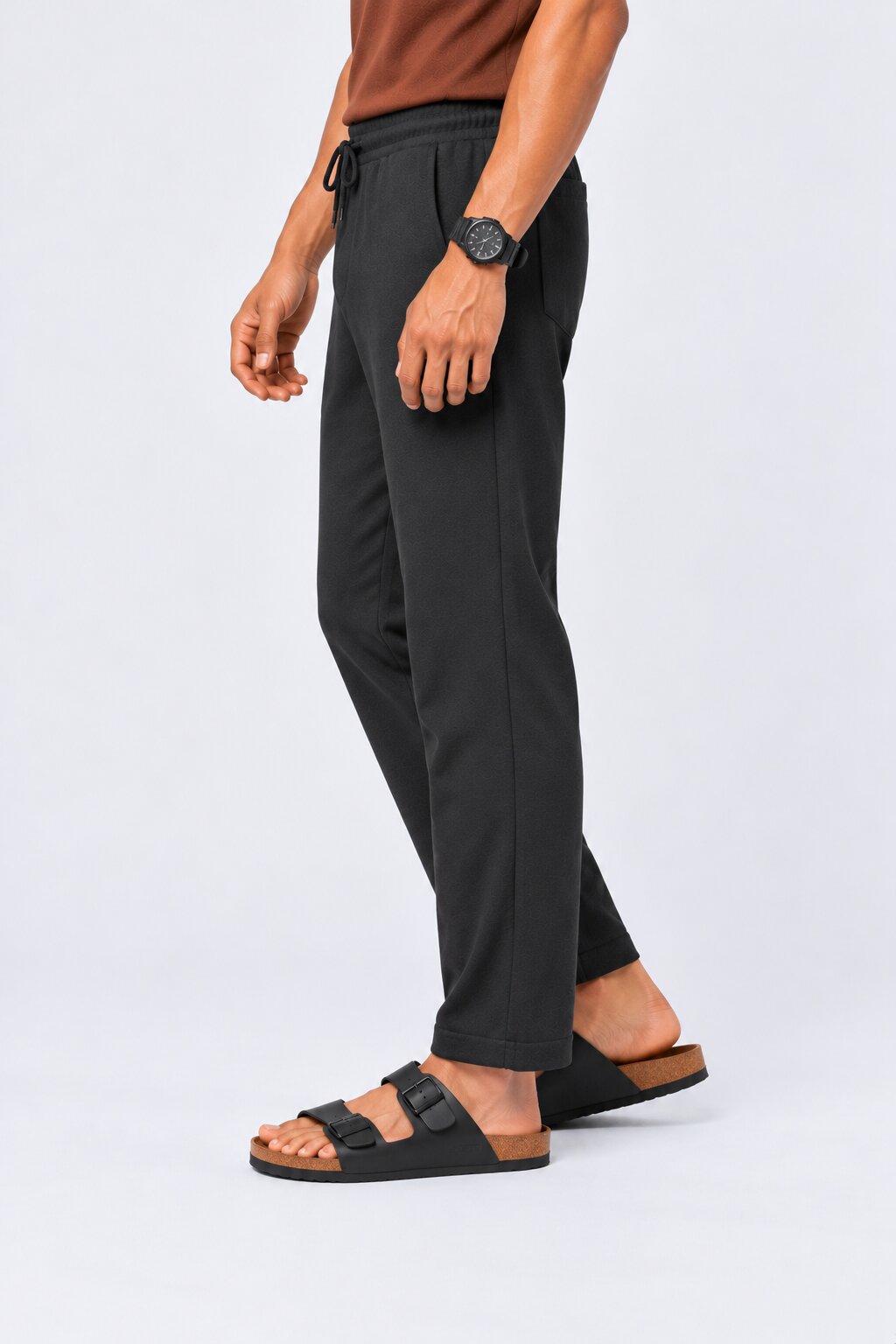 Mens Black Solid Drawstring Relaxed Fit Joggers - Image 4