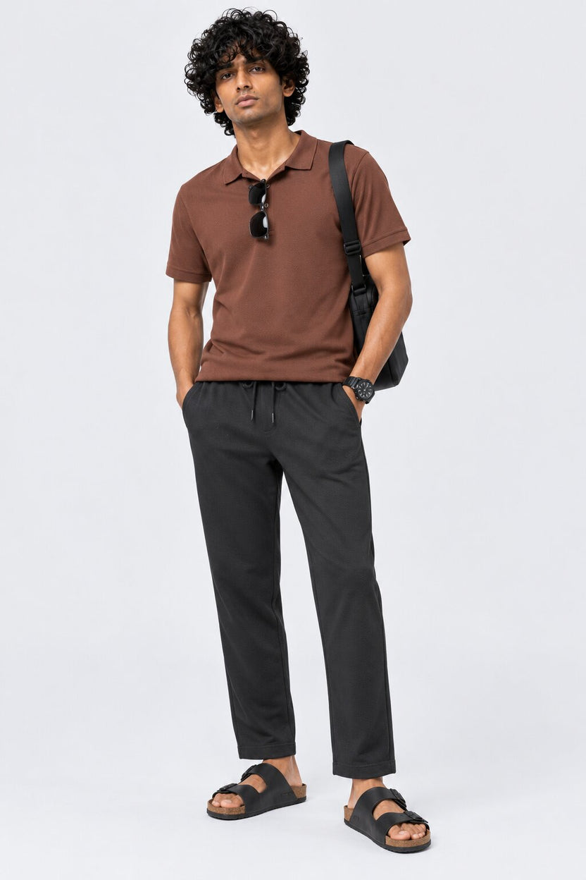 Mens Black Solid Drawstring Relaxed Fit Joggers - Image 6