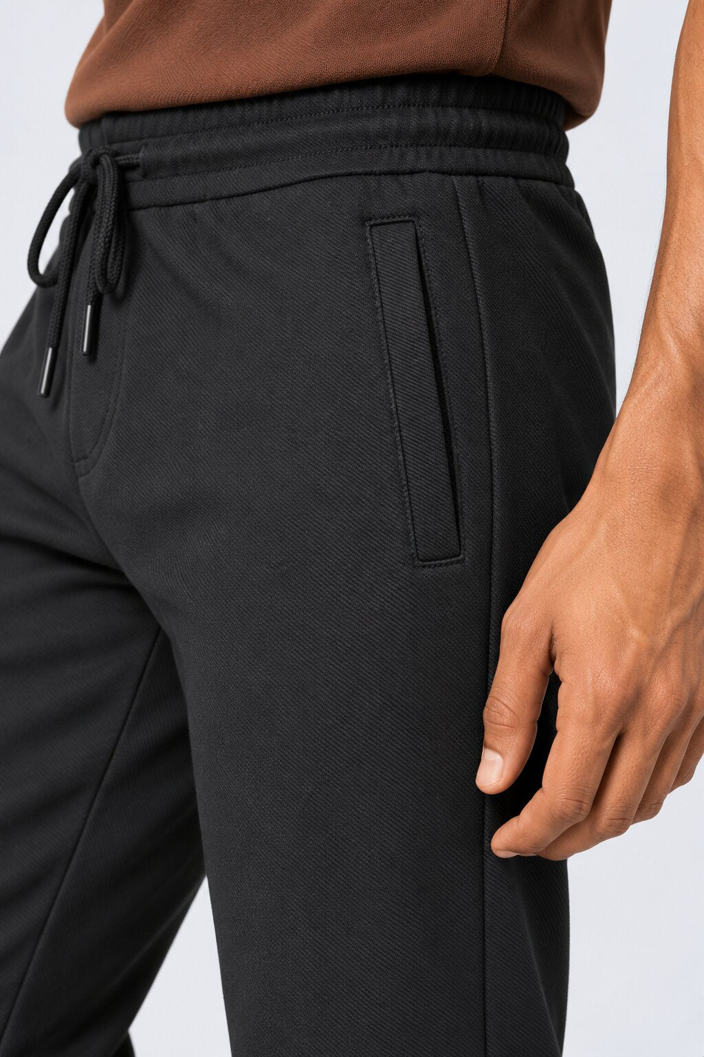 Mens Black Solid Drawstring Relaxed Fit Joggers - Image 9