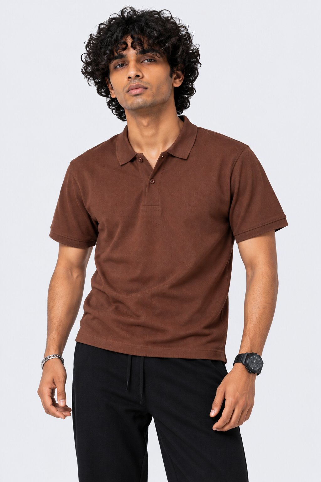 Mens Brown Solid Regular Fit Polo T-Shirt - Image 2
