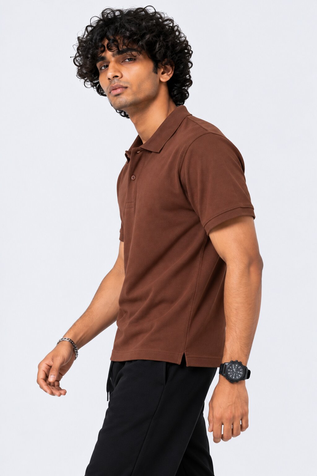 Mens Brown Solid Regular Fit Polo T-Shirt - Image 4