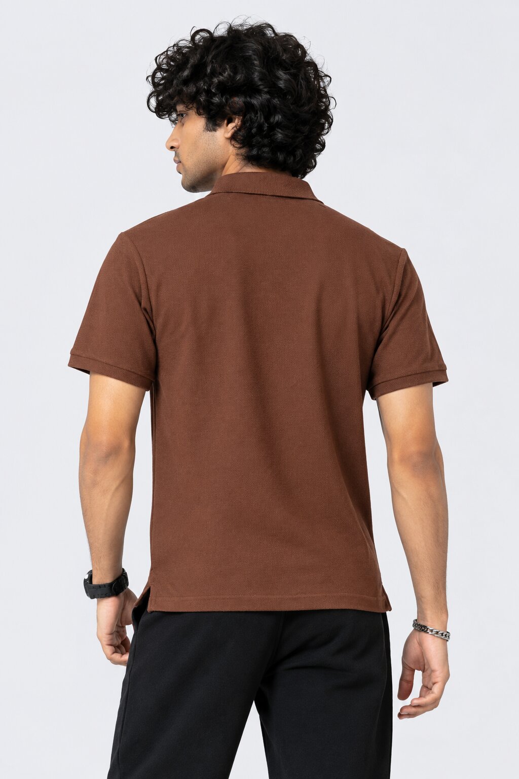Mens Brown Solid Regular Fit Polo T-Shirt - Image 5