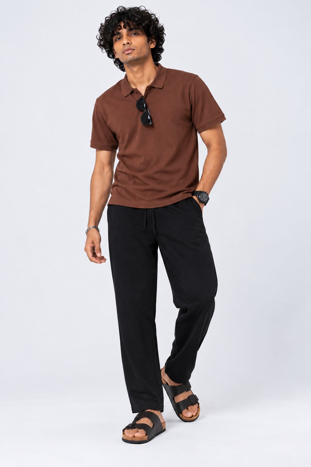 Mens Brown Solid Regular Fit Polo T-Shirt - Image 6