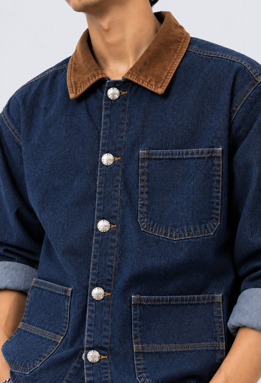 Mens Blue Contrast Collar Denim Shaket - Image 3