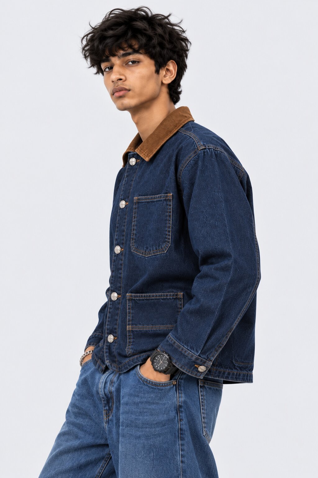 Mens Blue Contrast Collar Denim Shaket - Image 4