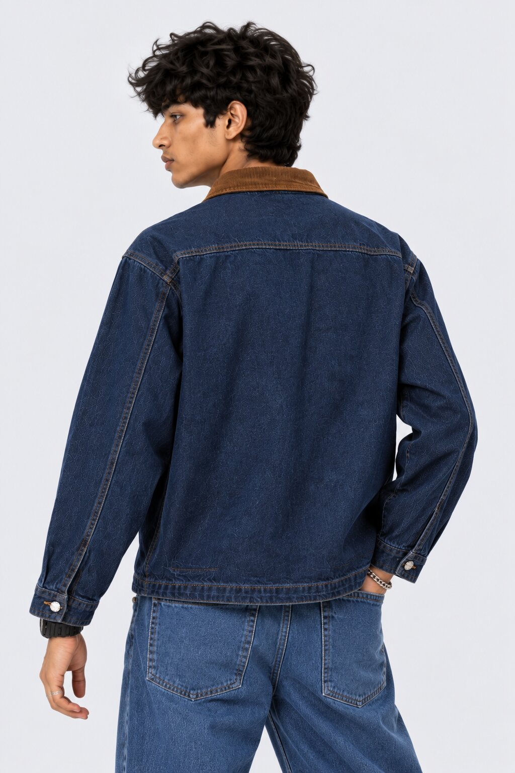 Mens Blue Contrast Collar Denim Shaket - Image 5