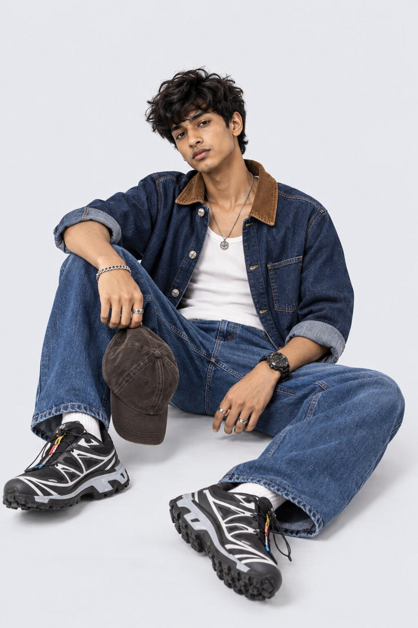 Mens Blue Contrast Collar Denim Shaket - Image 6