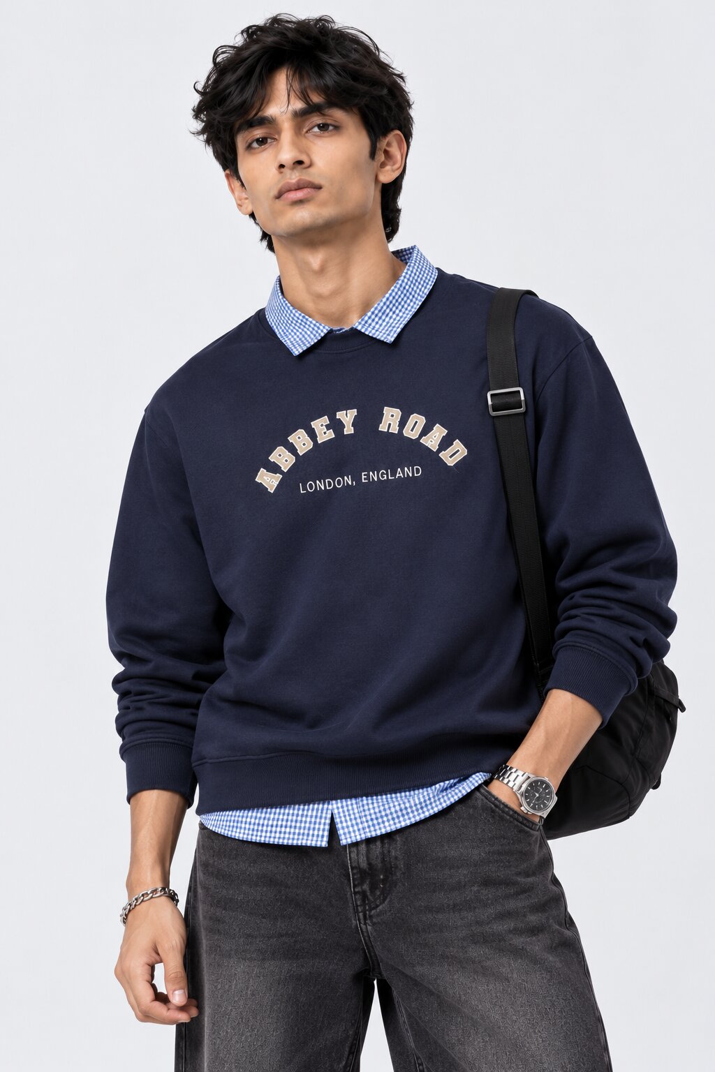 Mens Navy Typographic Sweatshirt - Image 1