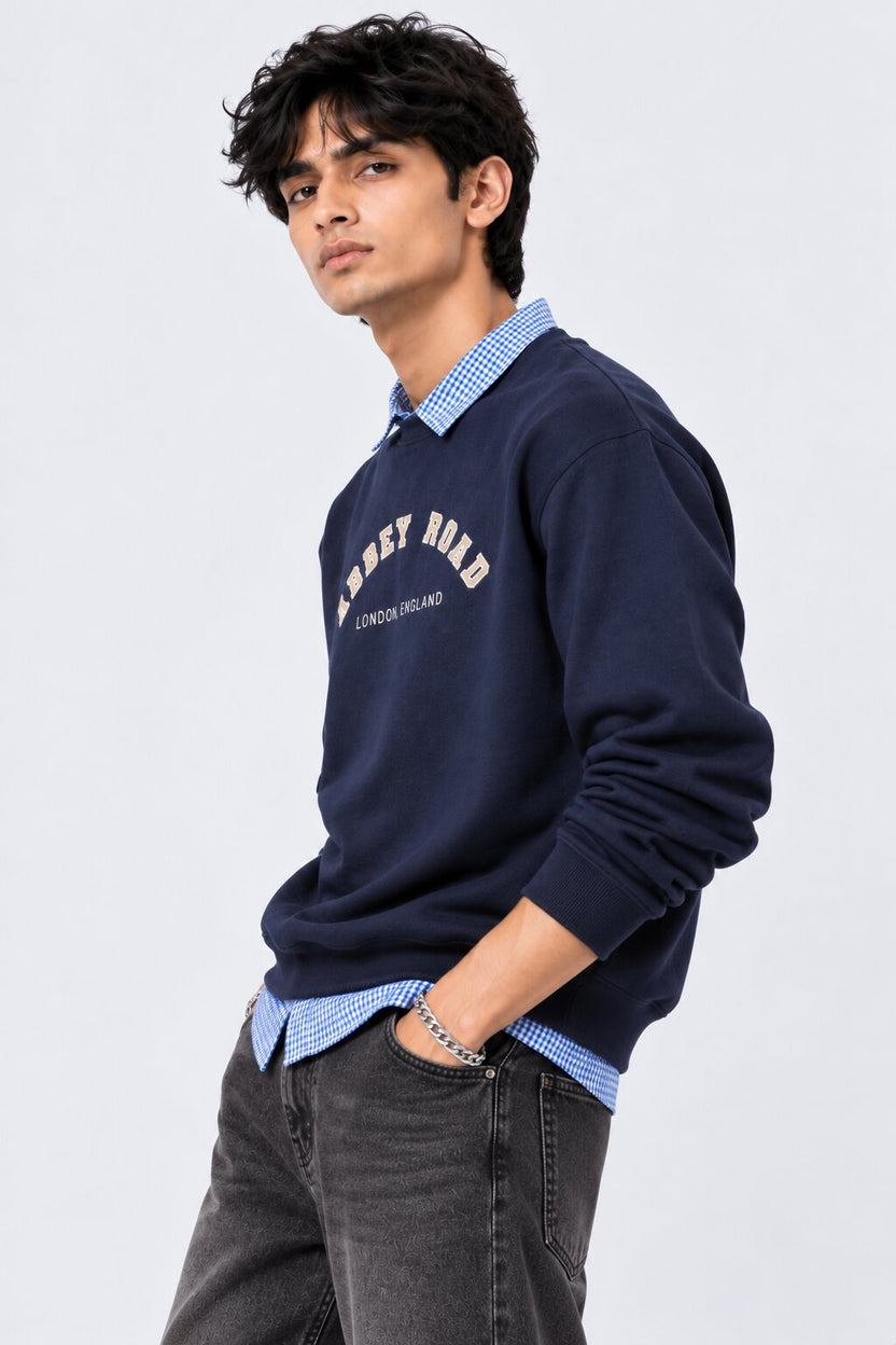 Mens Navy Typographic Sweatshirt - Image 4