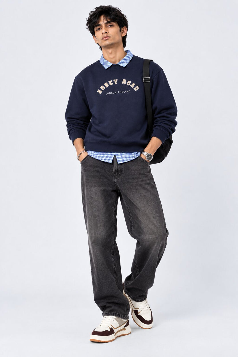 Mens Navy Typographic Sweatshirt - Image 6