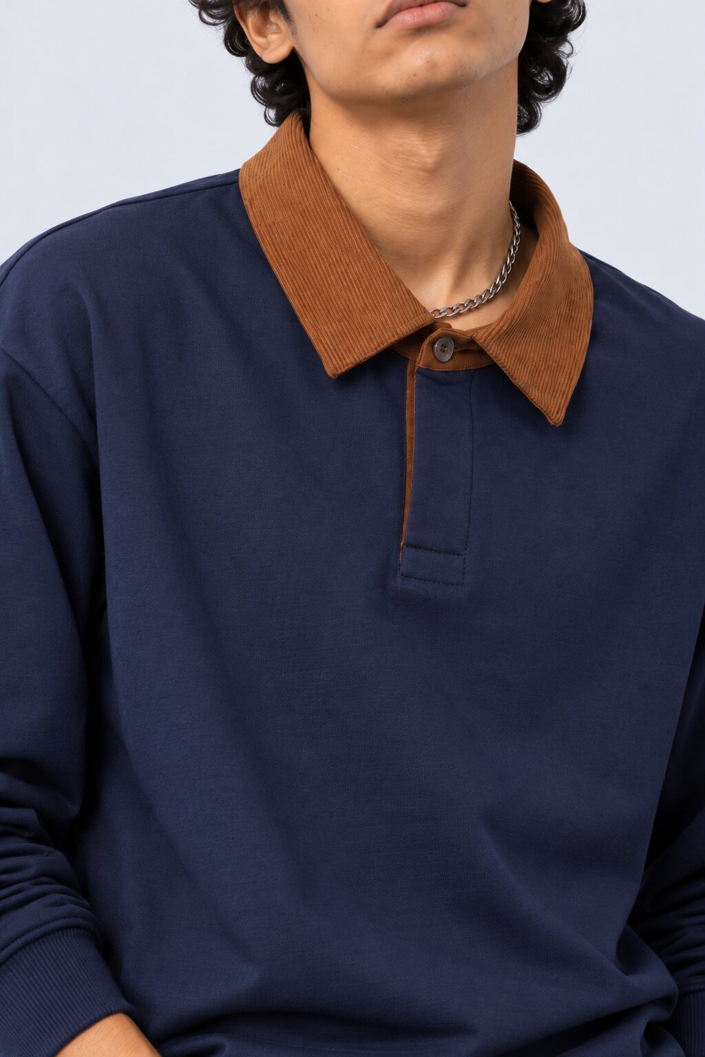 Mens Navy Contrast Collar Polo Sweatshirt - Image 3