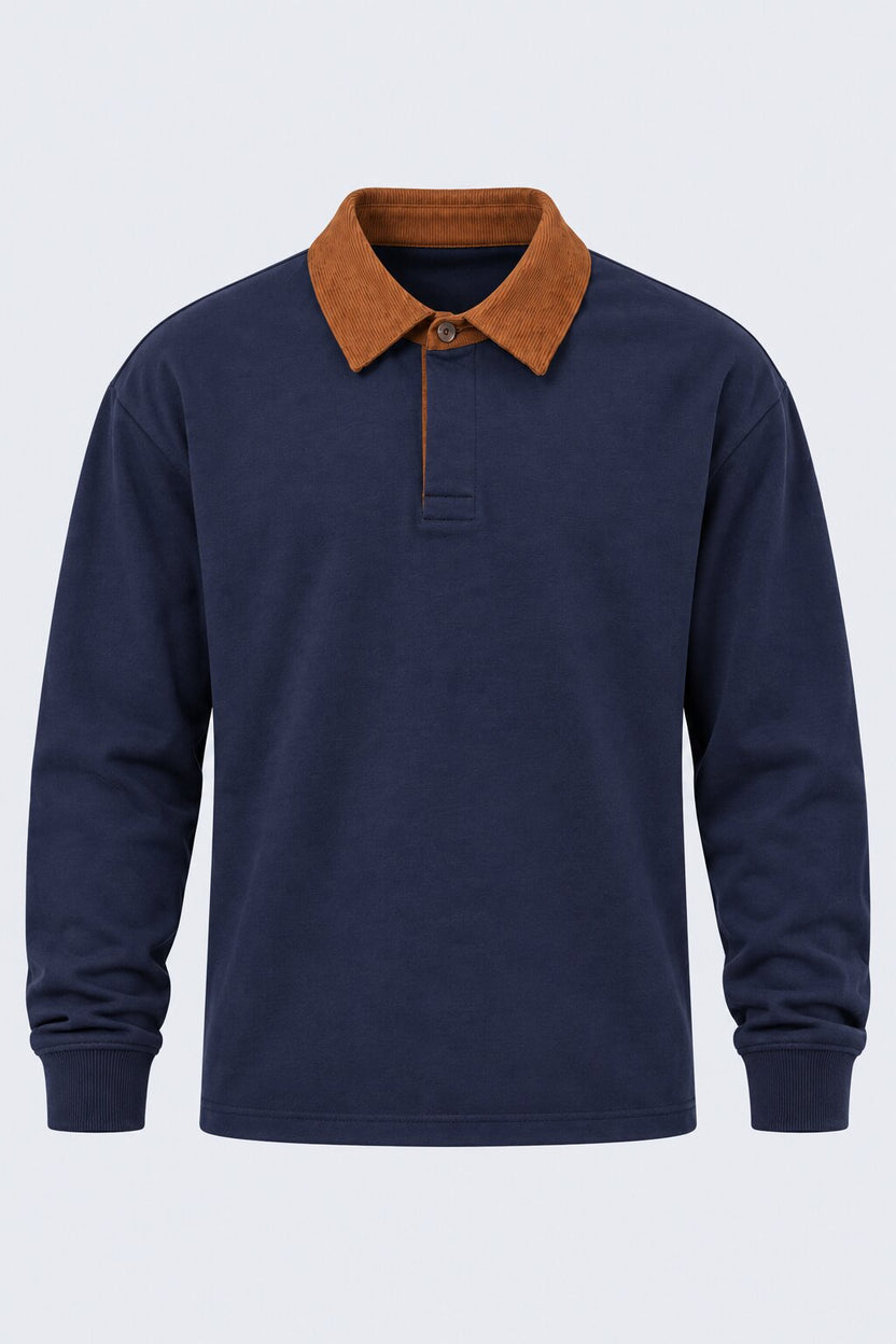 Mens Navy Contrast Collar Polo Sweatshirt - Image 7