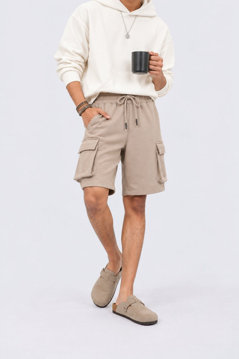 Mens Taupe Cargo Pocket Knit Shorts - Image 1