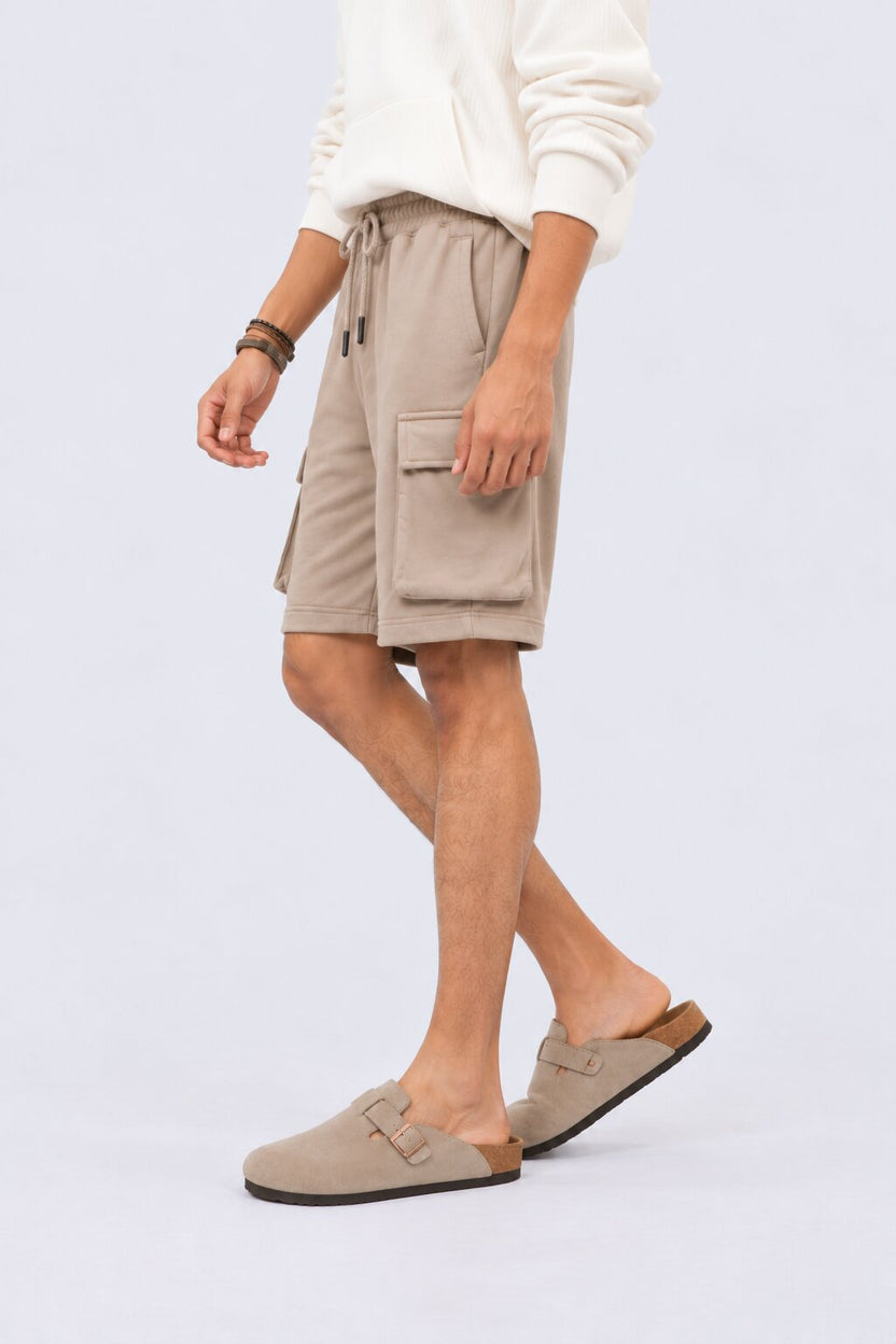 Mens Taupe Cargo Pocket Knit Shorts - Image 4