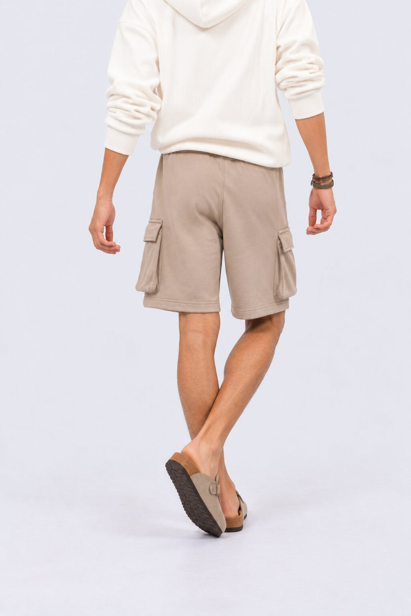 Mens Taupe Cargo Pocket Knit Shorts - Image 5