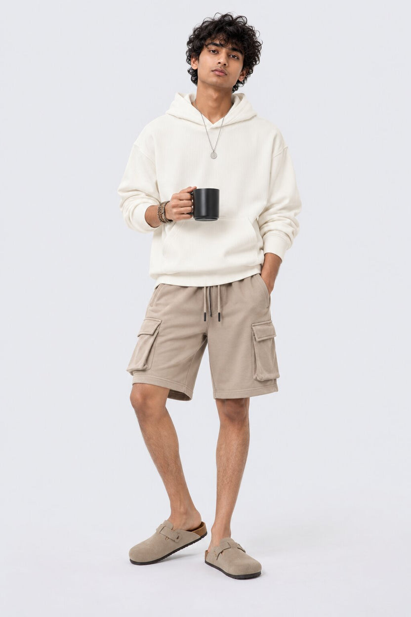 Mens Taupe Cargo Pocket Knit Shorts - Image 6
