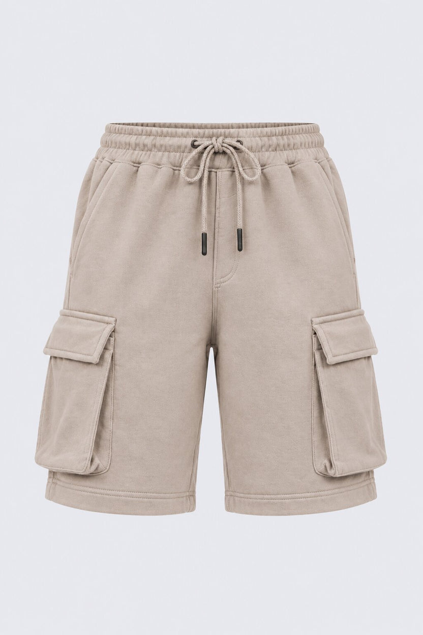 Mens Taupe Cargo Pocket Knit Shorts - Image 7