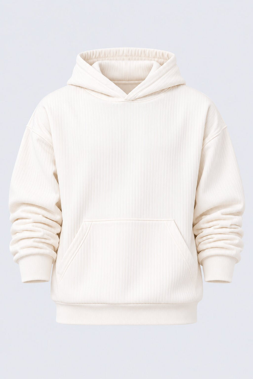 Mens White Ribbed Texture Hooded Sweatshirt - Image 7