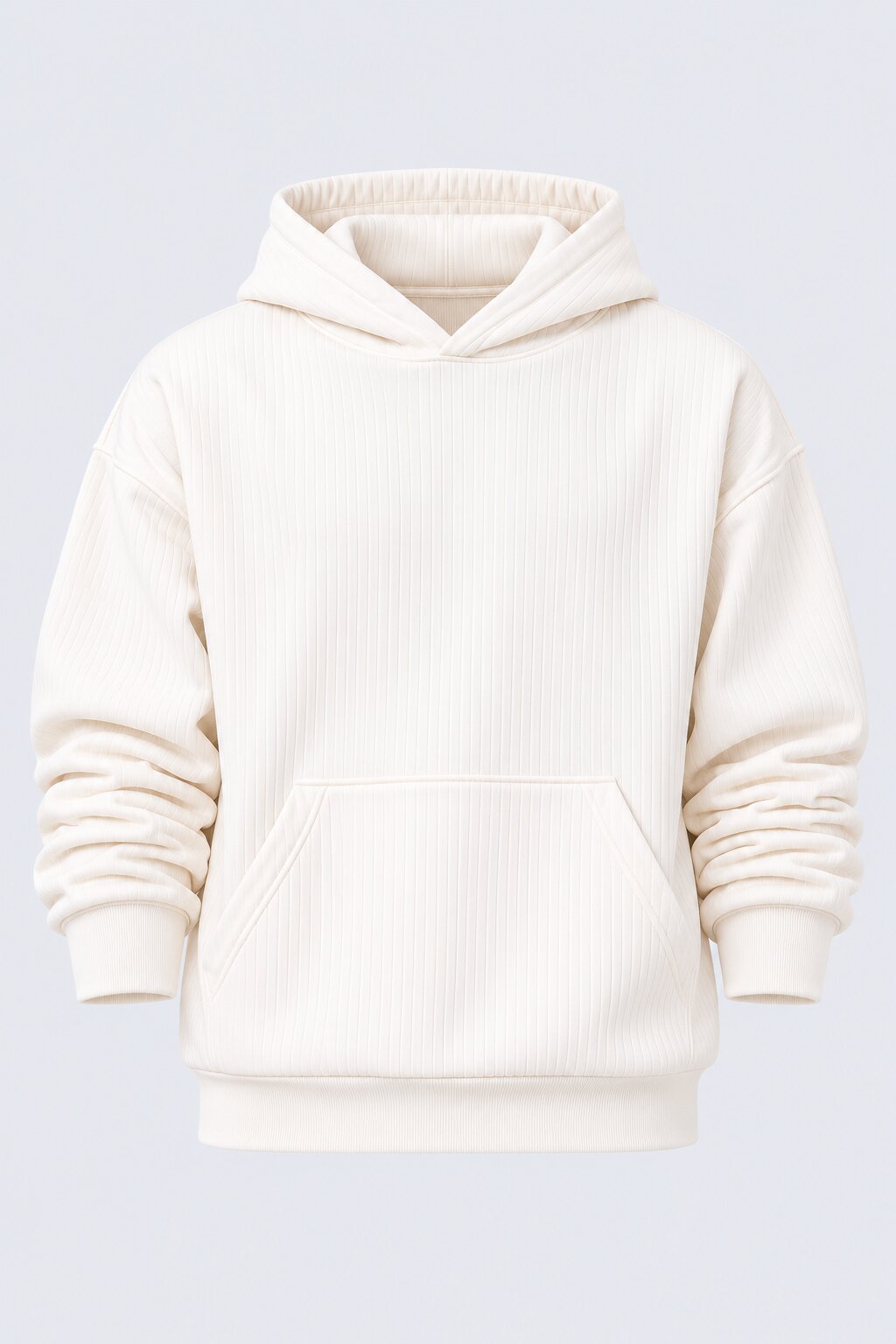 Mens White Ribbed Texture Hooded Sweatshirt - Image 7