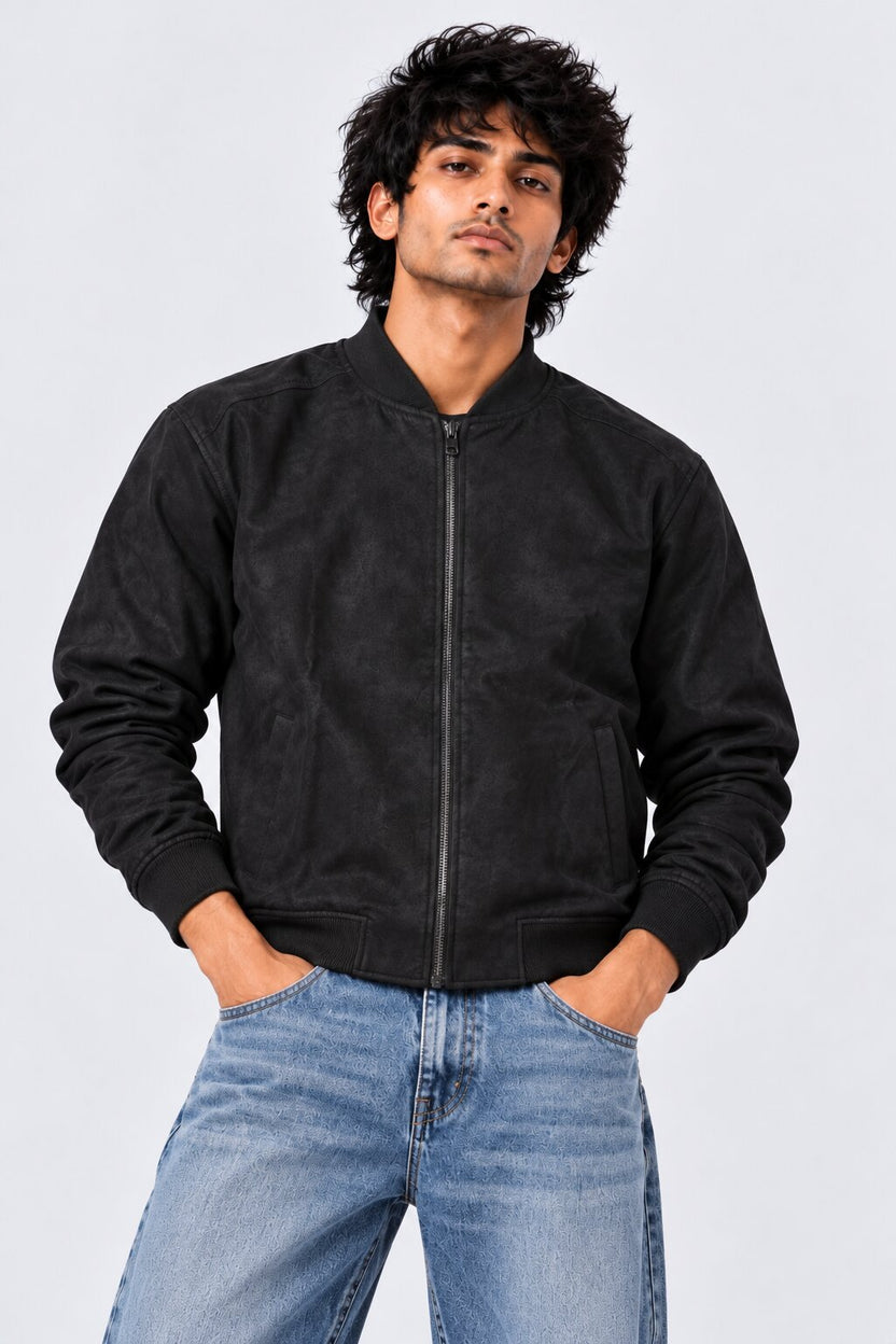 Mens Black Polyester Bomber Jacket - Image 2