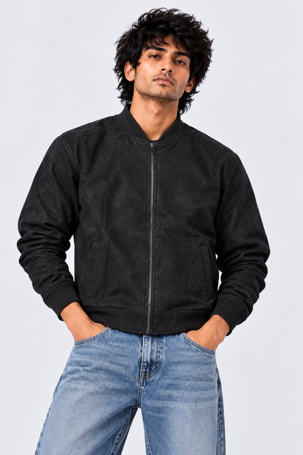 Mens Black Polyester Bomber Jacket - Image 2