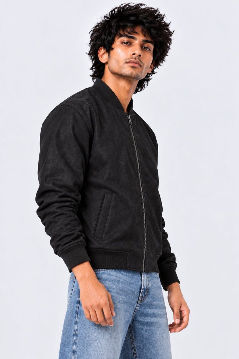 Mens Black Polyester Bomber Jacket - Image 4